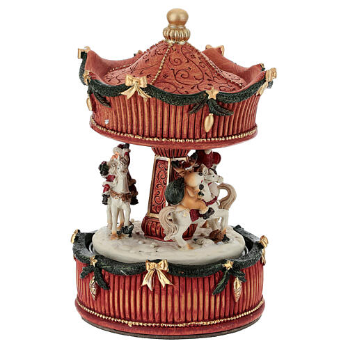 Carillon giostra cavalli con babbo natale, renna e pupazzo 20 cm 5