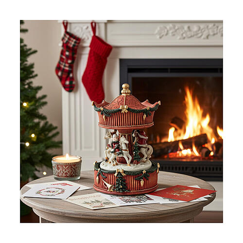 Carousel music box with Santa Claus, reindeer, and snowman 20 cm 2