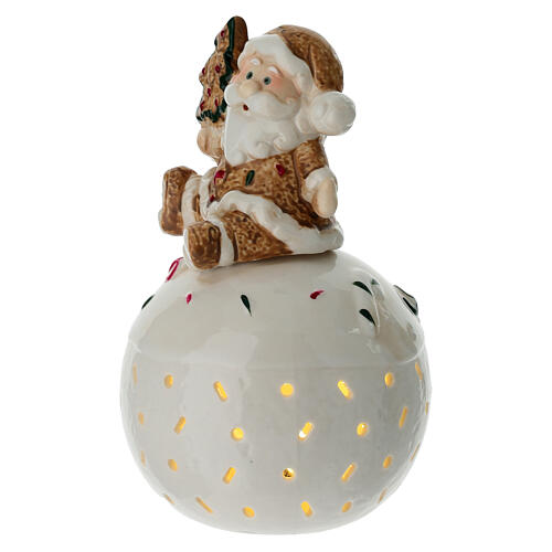 Święty Mikołaj z choinką na podświetlanej porcelanowej kuli, 15 cm 2