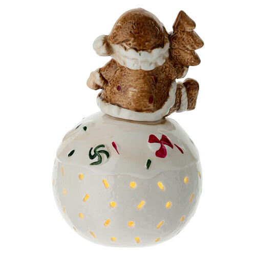Święty Mikołaj z choinką na podświetlanej porcelanowej kuli, 15 cm 4