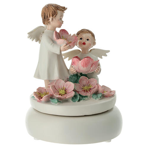 Spieluhr „Engel mit rosa Blumen“ – batteriebetrieben, 20 cm 3