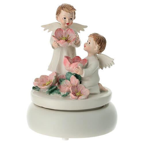 Angel music box with pink flowers, battery-operated, 8 in 2