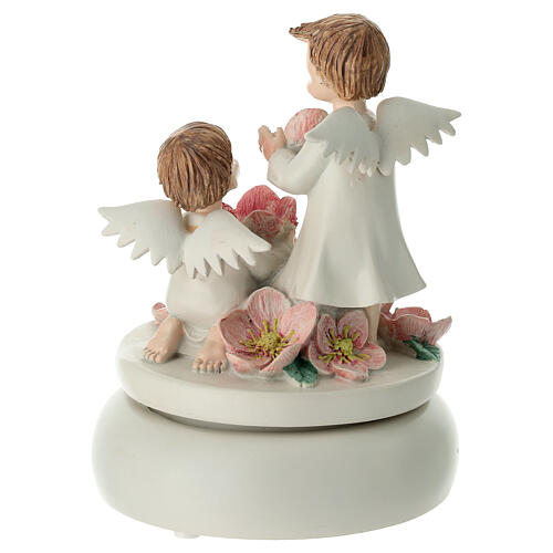 Angel music box with pink flowers, battery-operated, 8 in 4