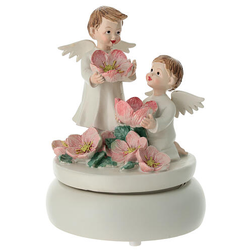 Pozytywka z aniołkami i różowymi kwiatami, na baterie, 20cm 1