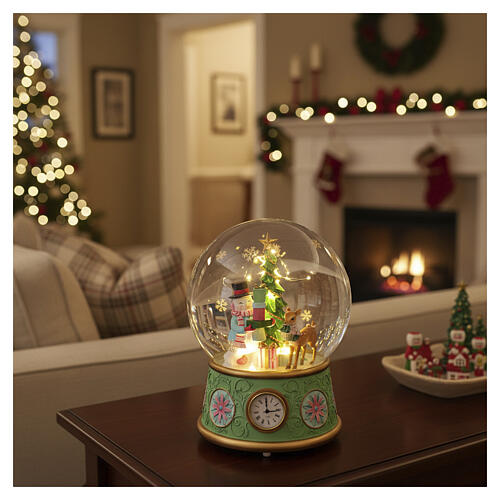 Boule à neige boîte à musique sapin de Noël et bonhomme de neige LED 40 cm 2