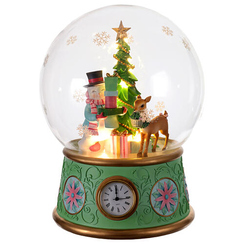 Globo de neve com caixa de música árvore de natal e boneco de neve LED 40 cm 1