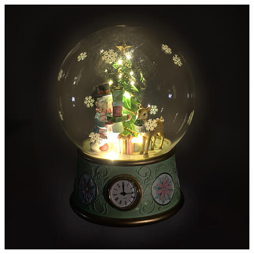 Globo de neve com caixa de música árvore de natal e boneco de neve LED 40 cm 2