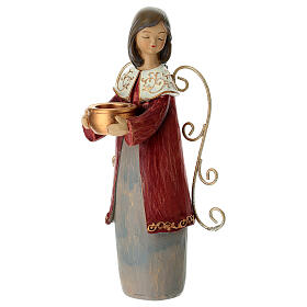 Anjo castiçal com asas douradas 20 cm