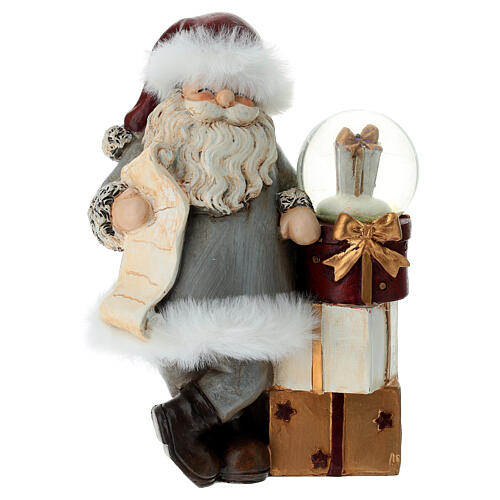 Weihnachtsmann mit Geschenken und Schneekugel – Glas, H 17 cm 1