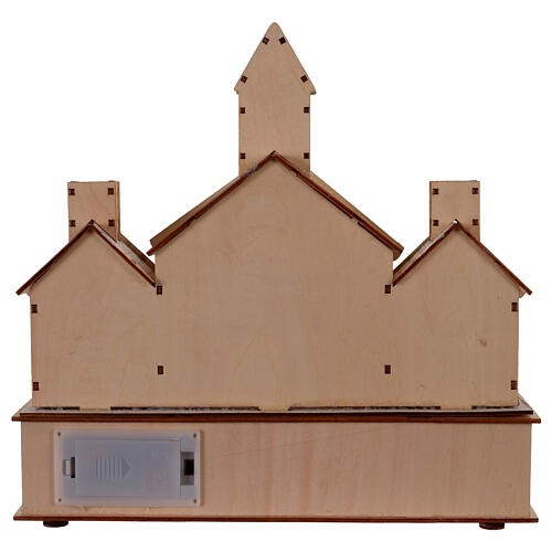 Church with LED Nativity snowy background battery-powered, 30x15x30 cm 4