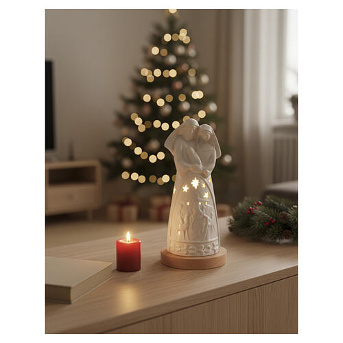 Porcelain Nativity with wooden base, 10 in 2