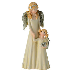 Mother and Daughter Angel Statue Glitter Details, 15 cm