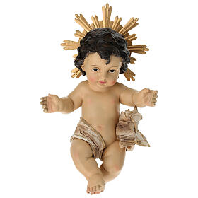 Statua bambin Gesù con aureola e stoffa 35 cm