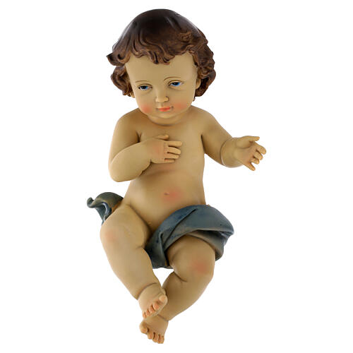 Niño Jesús resina colorida con cuna 20 cm 2