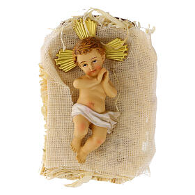 Bambinello con aureola e culla 10 cm