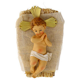 Bambin Gesù con aureola e culla 20 cm