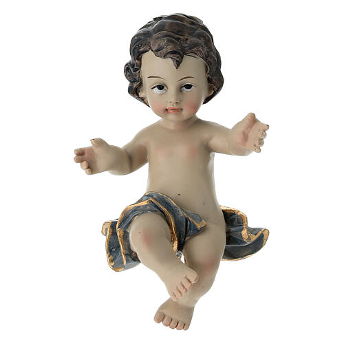 Niño Jesús resina sábana azul y oro 10 cm 1