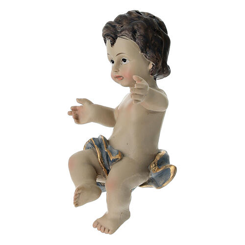 Niño Jesús resina sábana azul y oro 10 cm 2