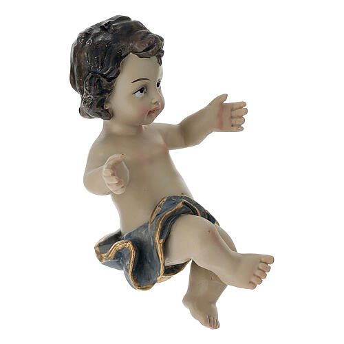 Niño Jesús resina sábana azul y oro 10 cm 3