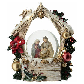 Esfera de vidro de neve com Natividade e luzes, 15x15x5 cm