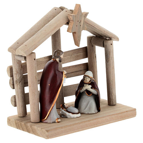 Capanna con Natività legno 15 cm 3