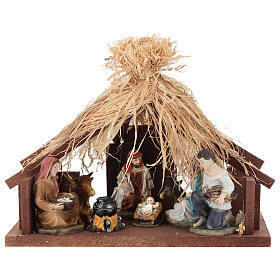 Cabane avec toit en paille et Nativité 25 cm