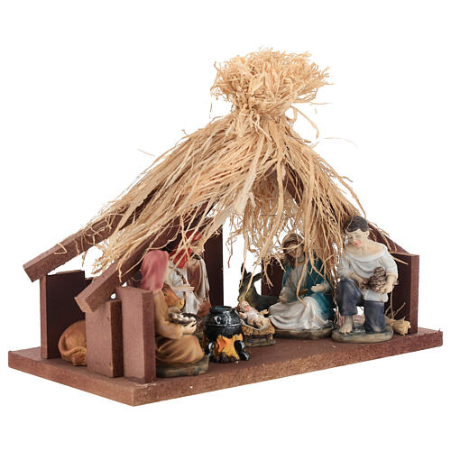 Cabane avec toit en paille et Nativité 25 cm 3