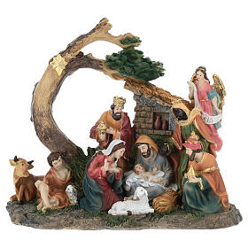 Complete Nativity Scene with tree and hut, 8x4x8 in