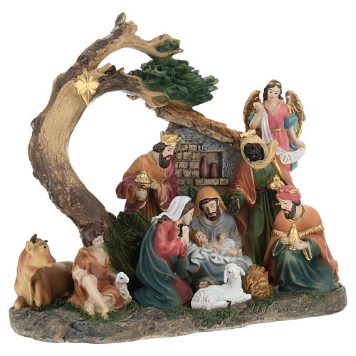 Complete Nativity Scene with tree and hut, 8x4x8 in 3