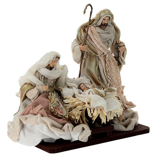 Ensemble Nativité tissu blanc et or 30 cm 3