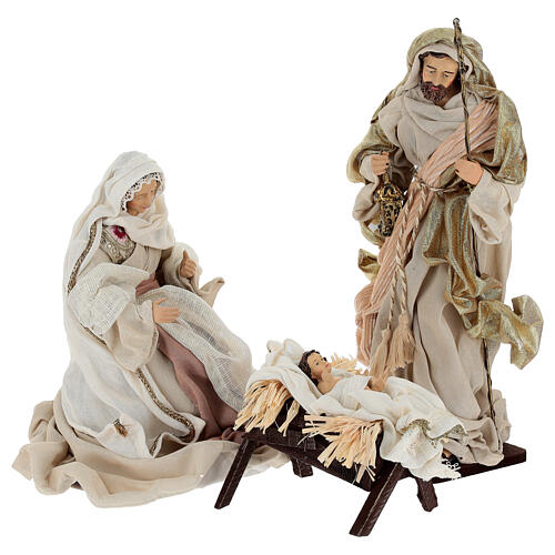 Sainte Famille vêtue de tissu décoré 35 cm 5