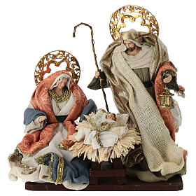 Grupo Natividad aureolas doradas y tela 30 cm