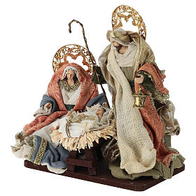 Grupo Natividad aureolas doradas y tela 30 cm