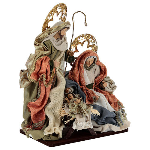 Nativity with golden halos, fabric clothing, 40 cm 3