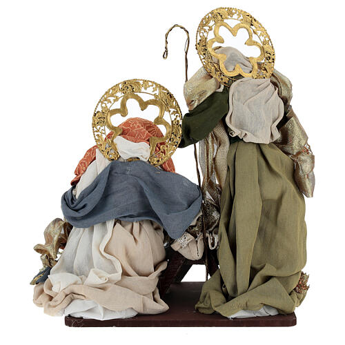 Nativity with golden halos, fabric clothing, 40 cm 4