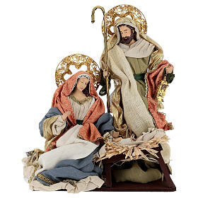 Groupe Nativité auréoles dorées et tissu 50 cm