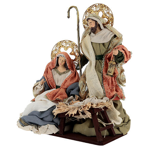 Gruppo Natività aureole dorate e stoffa 50 cm 4