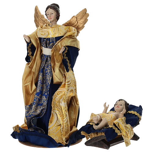 Complete Nativity set, 10 pcs, blue and gold fabric, 35 cm 7