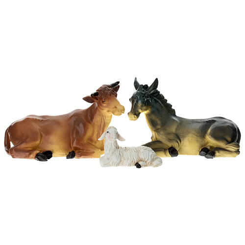 Crèche complète 10 pièces tissu bleu et or 35 cm 5