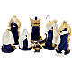 Crèche complète 10 pièces tissu bleu et or 35 cm s10