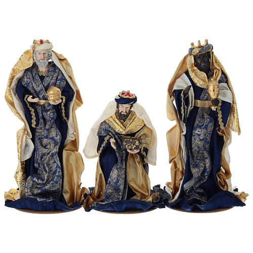 Presepe completo 10 pz stoffa blu e oro 35 cm 4