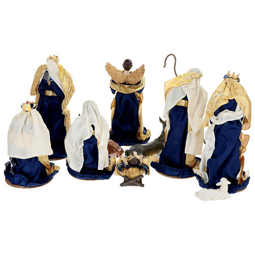 Presepe completo 10 pz stoffa blu e oro 35 cm 10