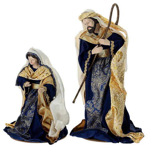 Presépio completo 10 peças tecido azul e ouro 35 cm 6