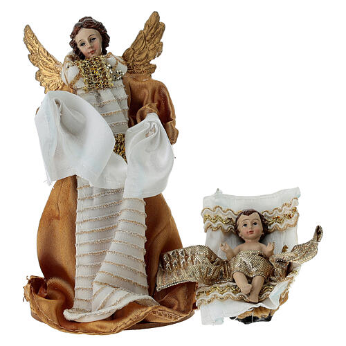 Complete Nativity set, 10 pieces, white and gold fabric, 15 cm 3