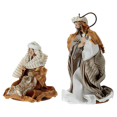Crèche complète 10 pièces tissu blanc et or 15 cm 6