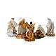 Presepe completo 10 pz stoffa bianca ed oro 15 cm s10