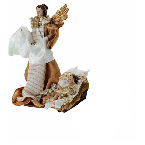 Complete nativity set 10 pcs in white and gold fabric, 15 cm 7