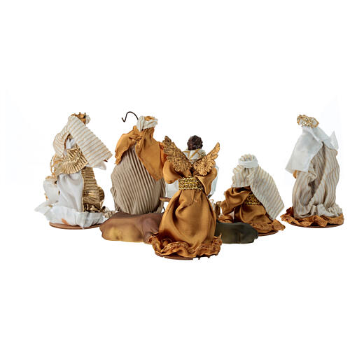 Complete nativity set 10 pcs in white and gold fabric, 15 cm 10