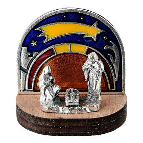 Nativity Scene with coloured comet, 1.2x1.2x0.8 in, wooden base