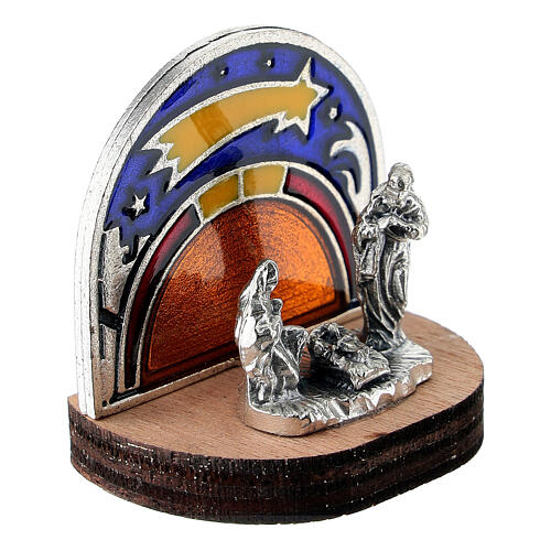 Crèche comète étoilée colorée 3x3x2 cm sur base en bois 3